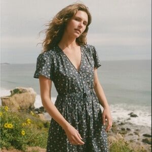Christy Dawn Blue Oat Straw Cotton Dawn Dress, Size Medium
